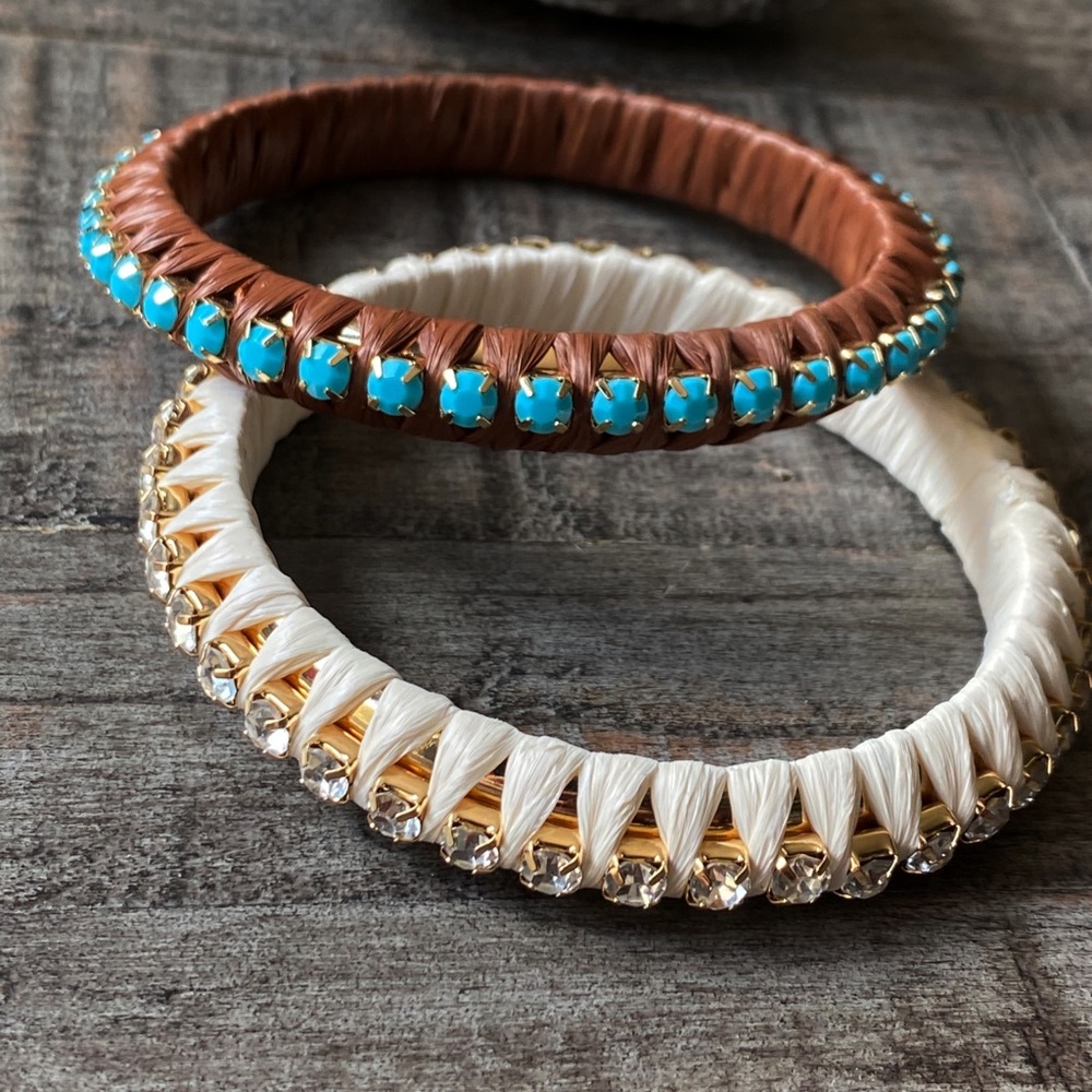 NEW Rhinestone and Turquoise Wrapped Stackable Bangles - Picture 6 of 11